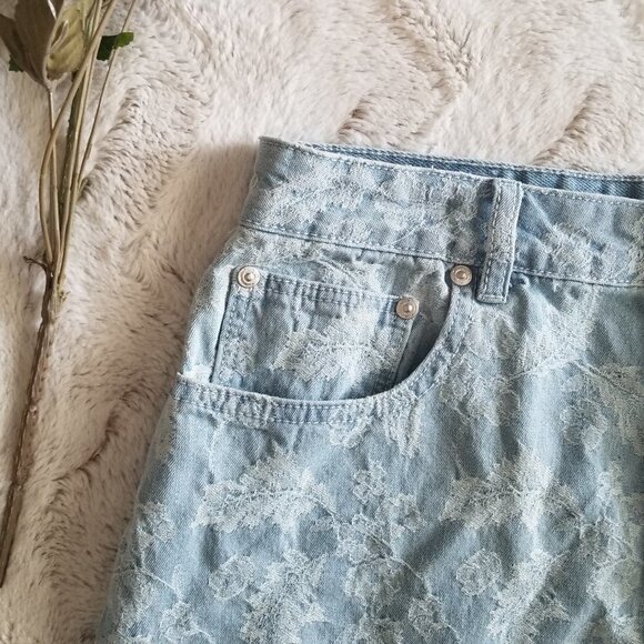 Zee Gee Why Raw Hem White Print Jean Kick Skirt 31 - Picture 3 of 8